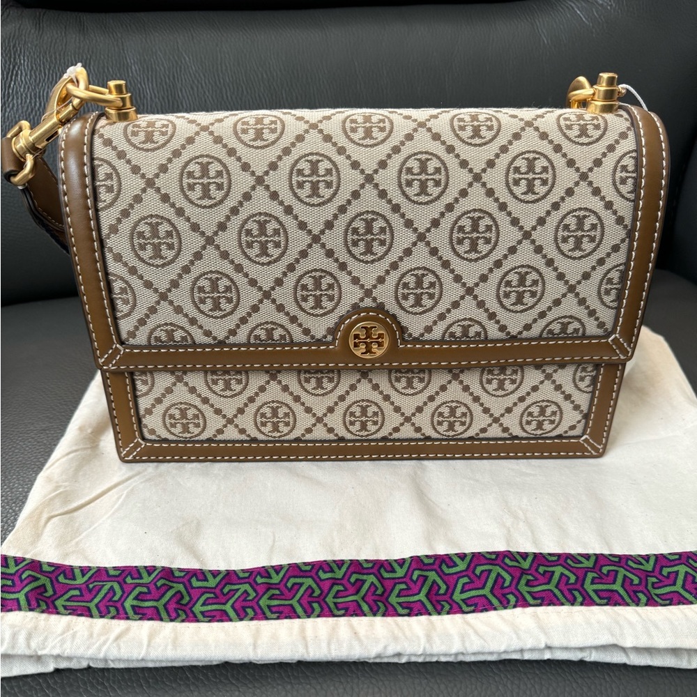 BNWT Tory Burch T Monogram Jacquard Shoulder Bag
